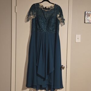 Dark teal formal midi dress